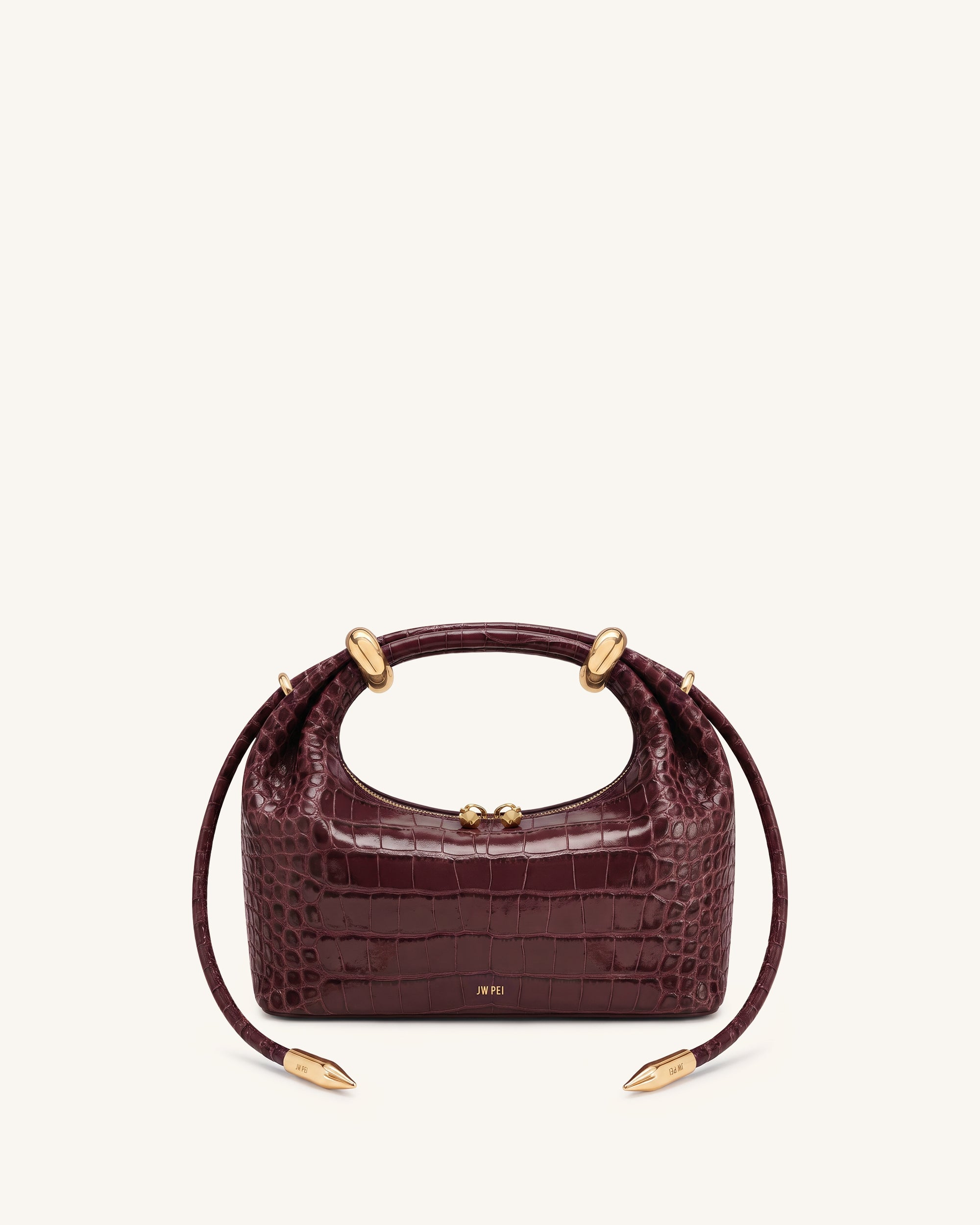 Ellie Metal Ring Embellished Top Handle Bag - Deep Burgundy Croc