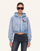 Dachshund Heart Acid Cropped Hoodie - Washed Sky