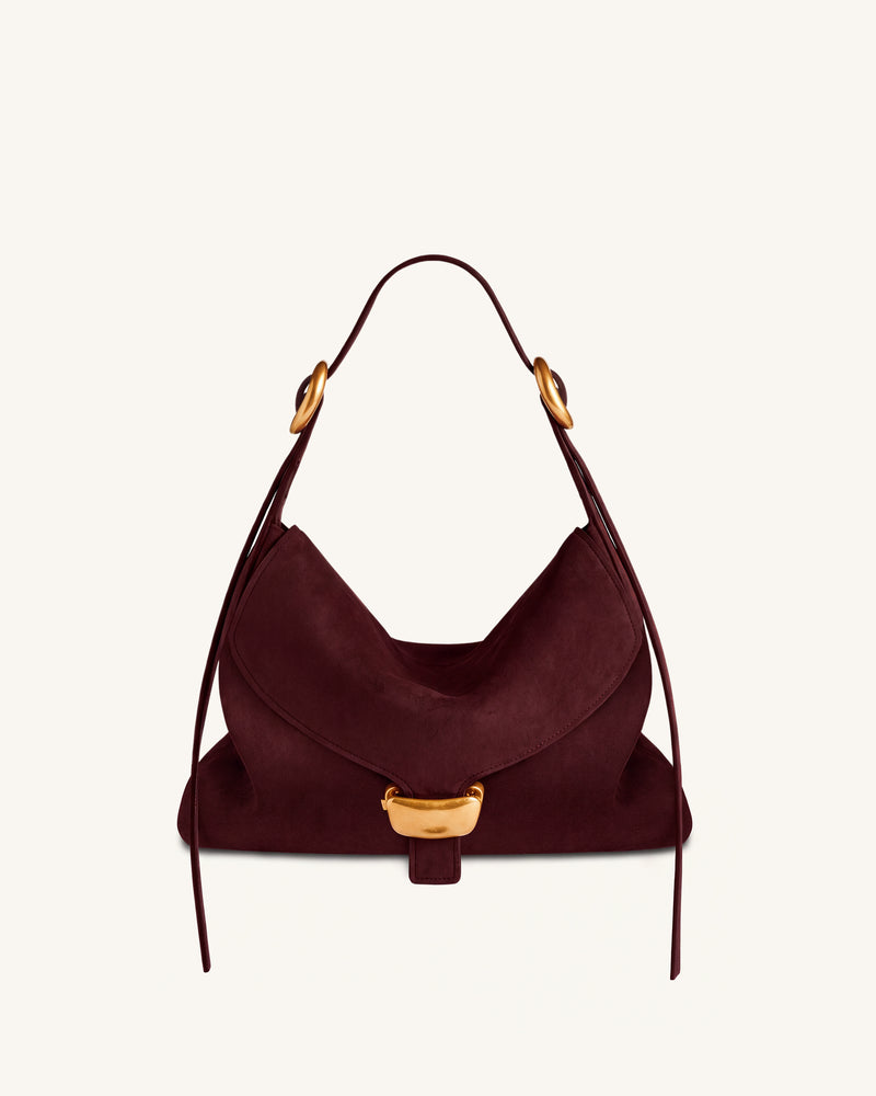Sienna Faux Suede Hobo Bag - Burgundy