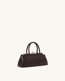Anouk Frame Top Handle Bag - Dark Brown
