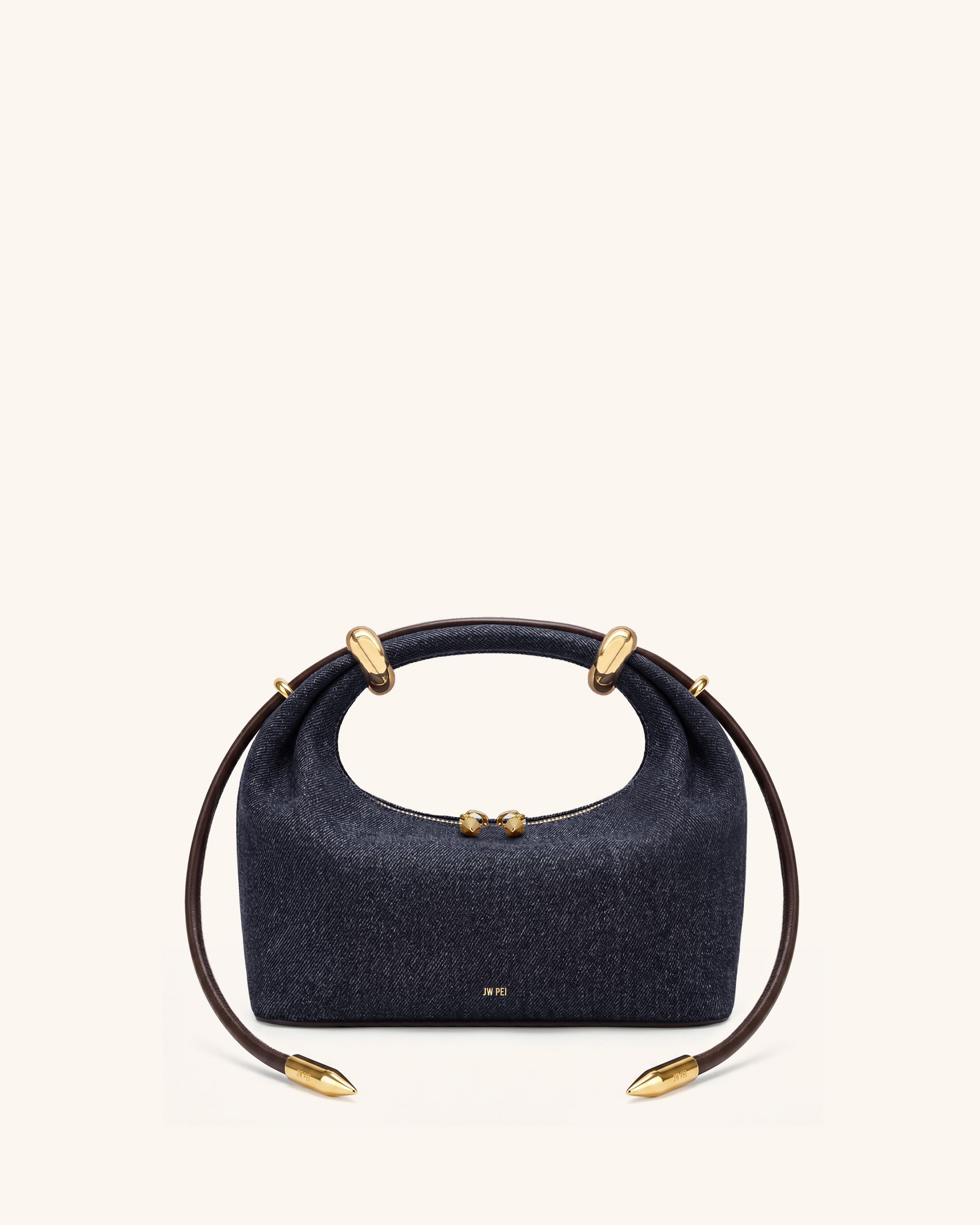 Ellie Metal Ring Embellished Top Handle Bag - Dark Indigo Denim