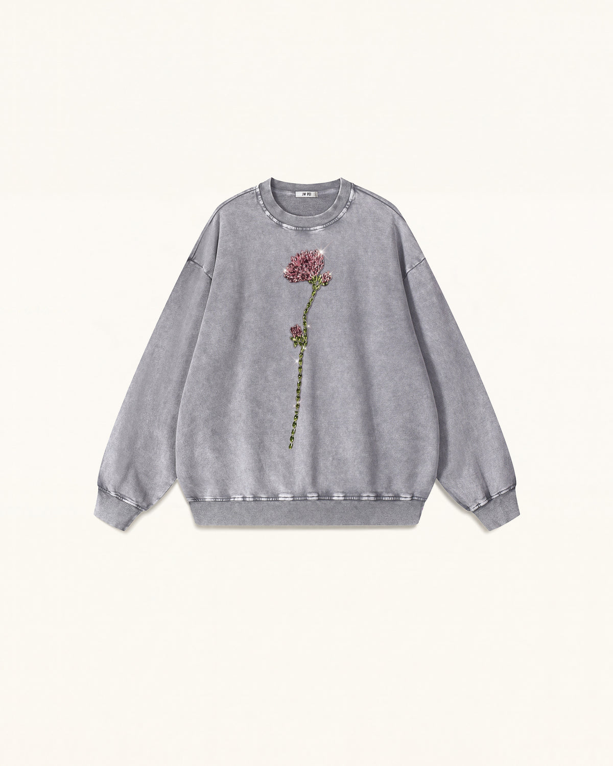 The Enchanted Rhinestone Rose Pullover - Washed Slate