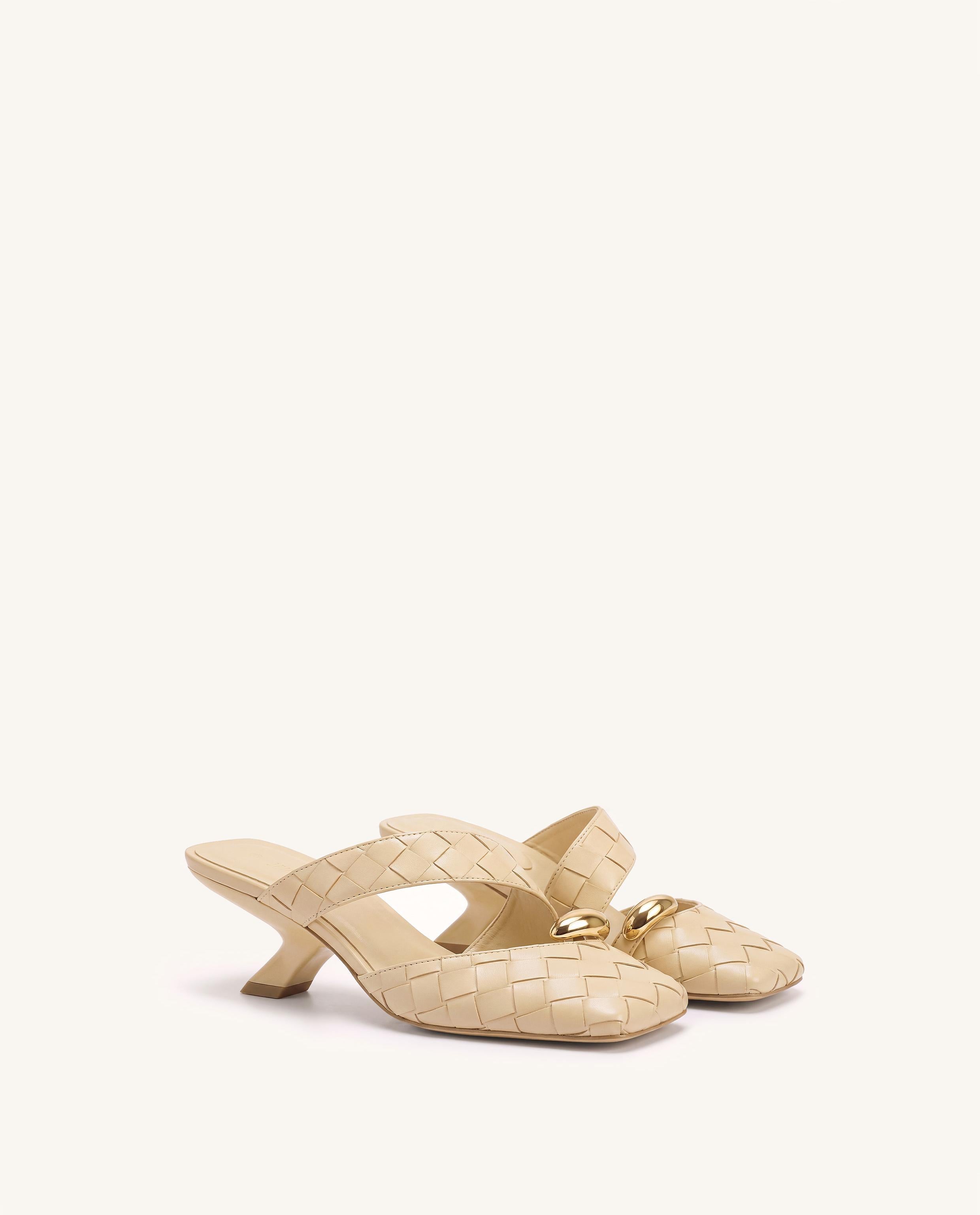 Noemi Woven Hardware Closed-Toe Mules - Apricot