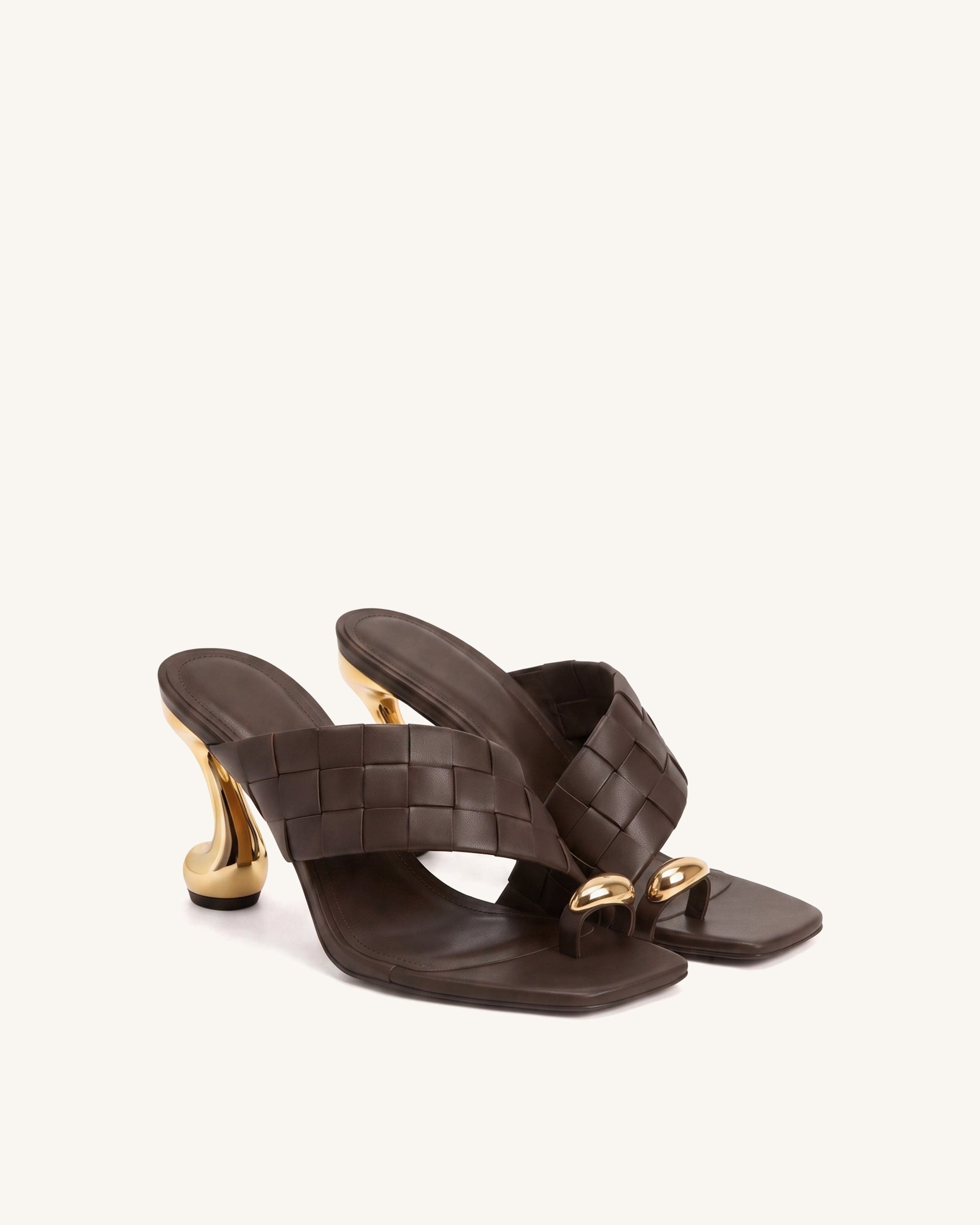 Noemi Square-Toe Woven Hardware Mules - Dark Brown