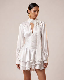 Orchid Embellished Keyhole Long-Sleeve Mini Dress - Cream