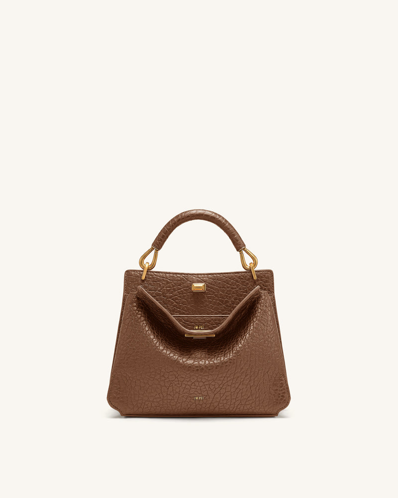 Lucia Elephant-Effect Top Handle Bag - Brown