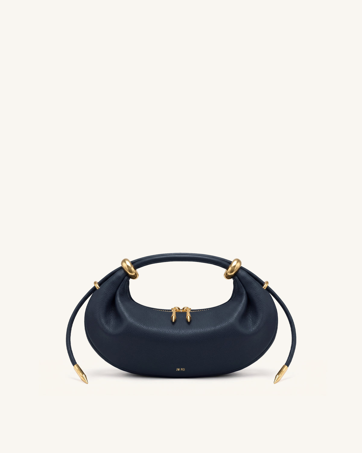 Ellie Metal Ring Embellished Crescent Top Handle Bag - Navy Blue