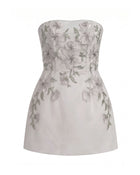 Floral Embroidered Strapless Corset Mini Dress - Light Gray