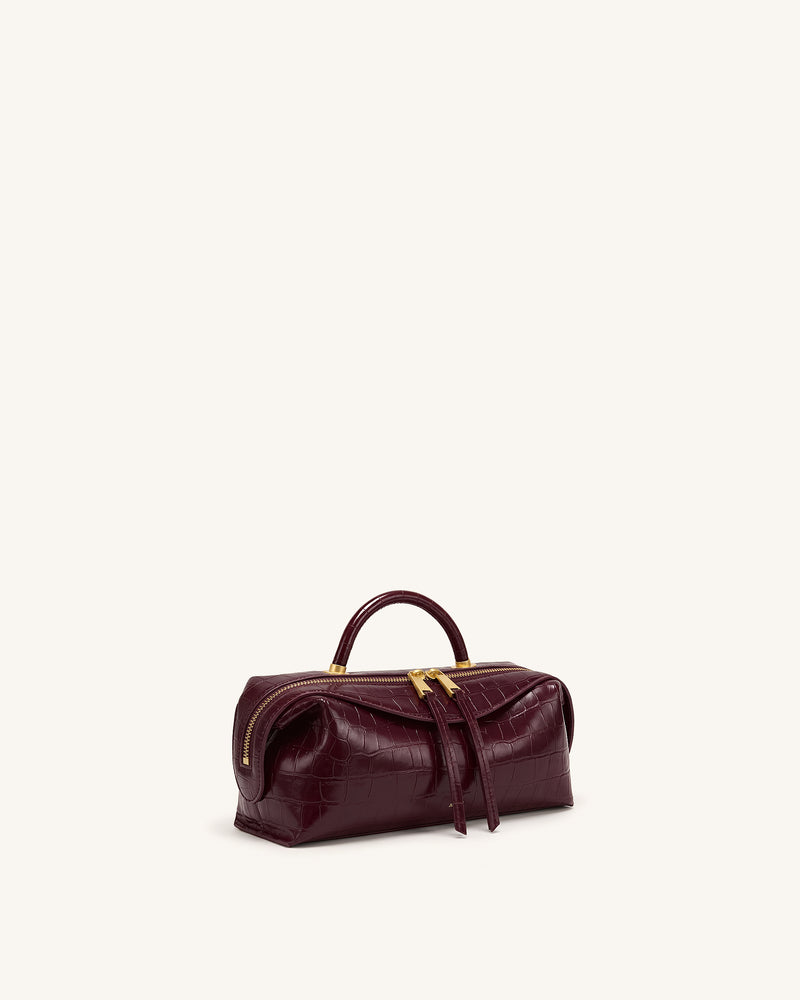 Mireya Double Zip Top Handle Bag - Burgundy Croc