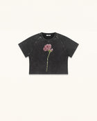 Rhinestone Rose Distressed Raglan Cropped Tee - Faded Obsidian