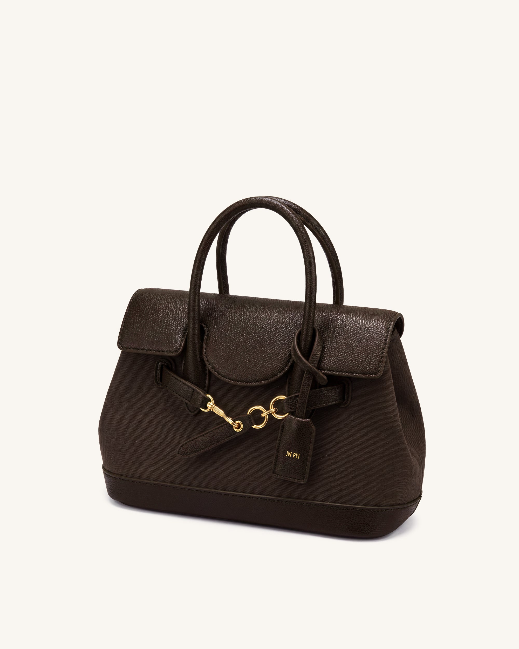 Alina Belted Satchel Bag - Dark Brown Canvas