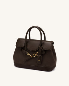 Alina Belted Satchel Bag - Dark Brown Canvas