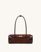 Maelis Faux Suede Croc-Trim Barrel Bag - Dark Brown