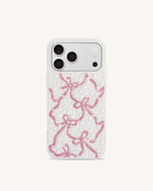 Pearl Artificial Crystal Ribbon Bow Phone Case - White