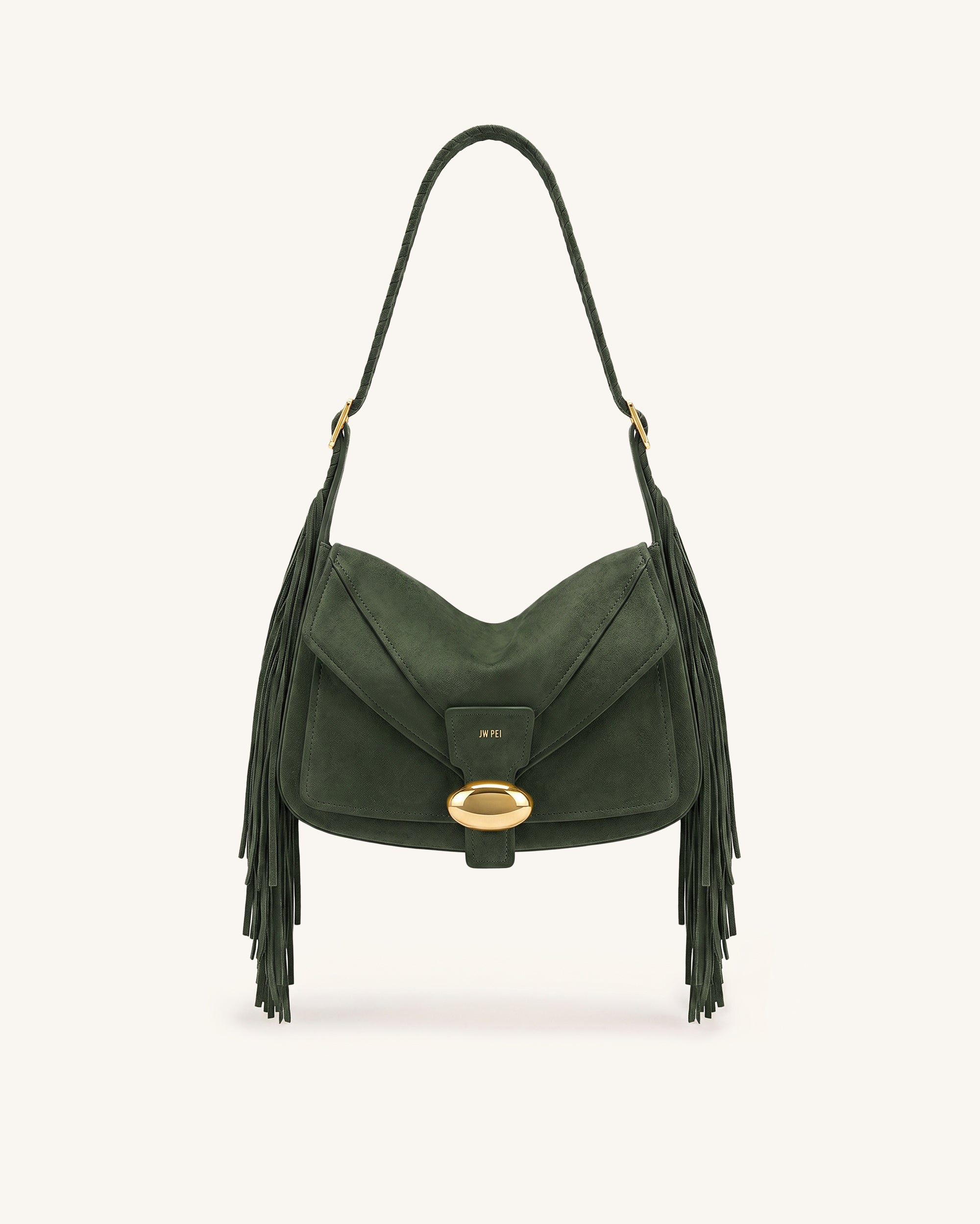Avery Fringe Faux Suede Shoulder Bag - Dark Green