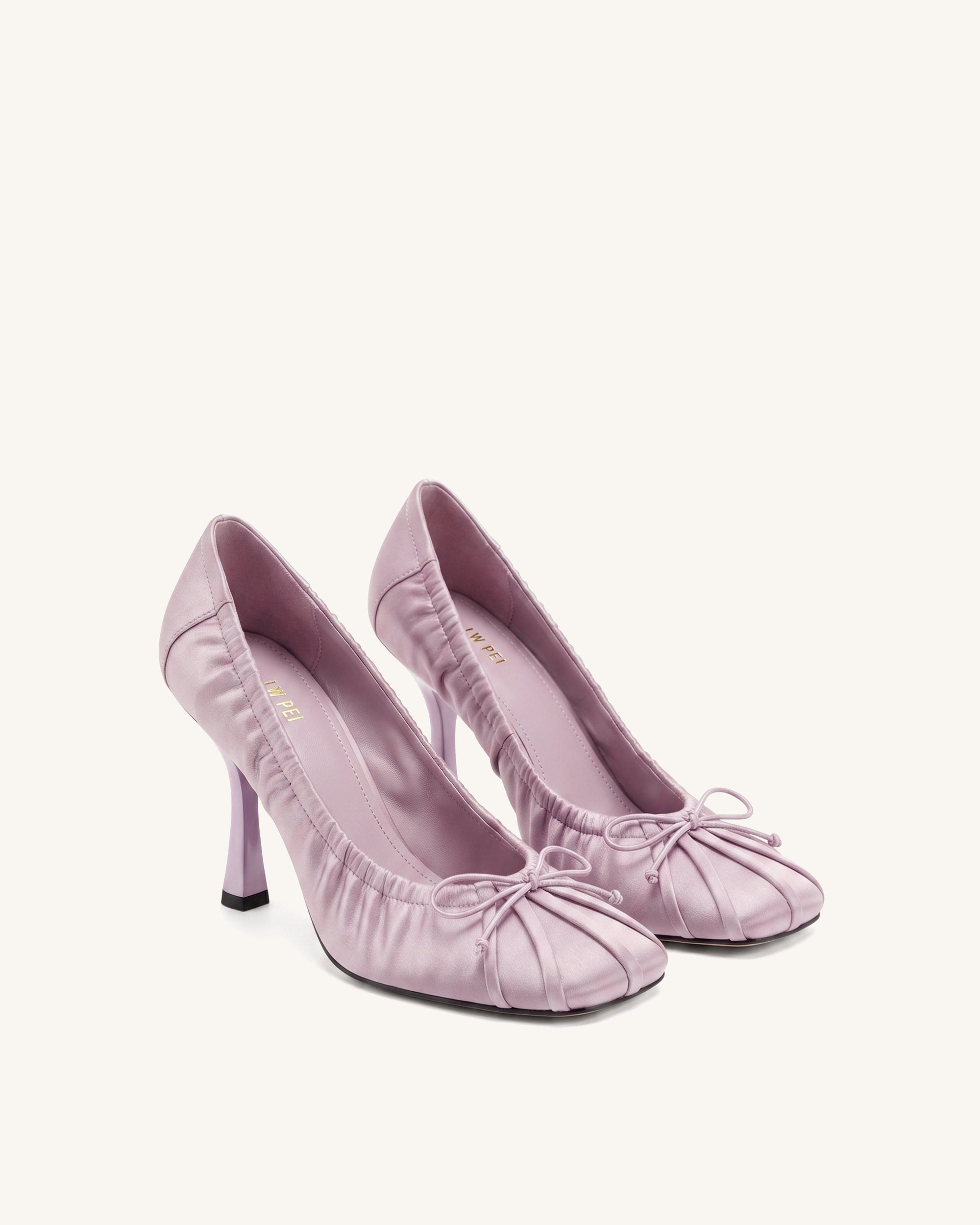 Solenne Satin Bow Ruched Pumps - Purple