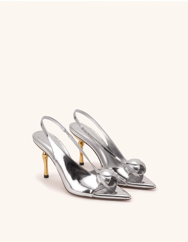 Amara Metallic 3D Tulip Slingback Heels - Silver