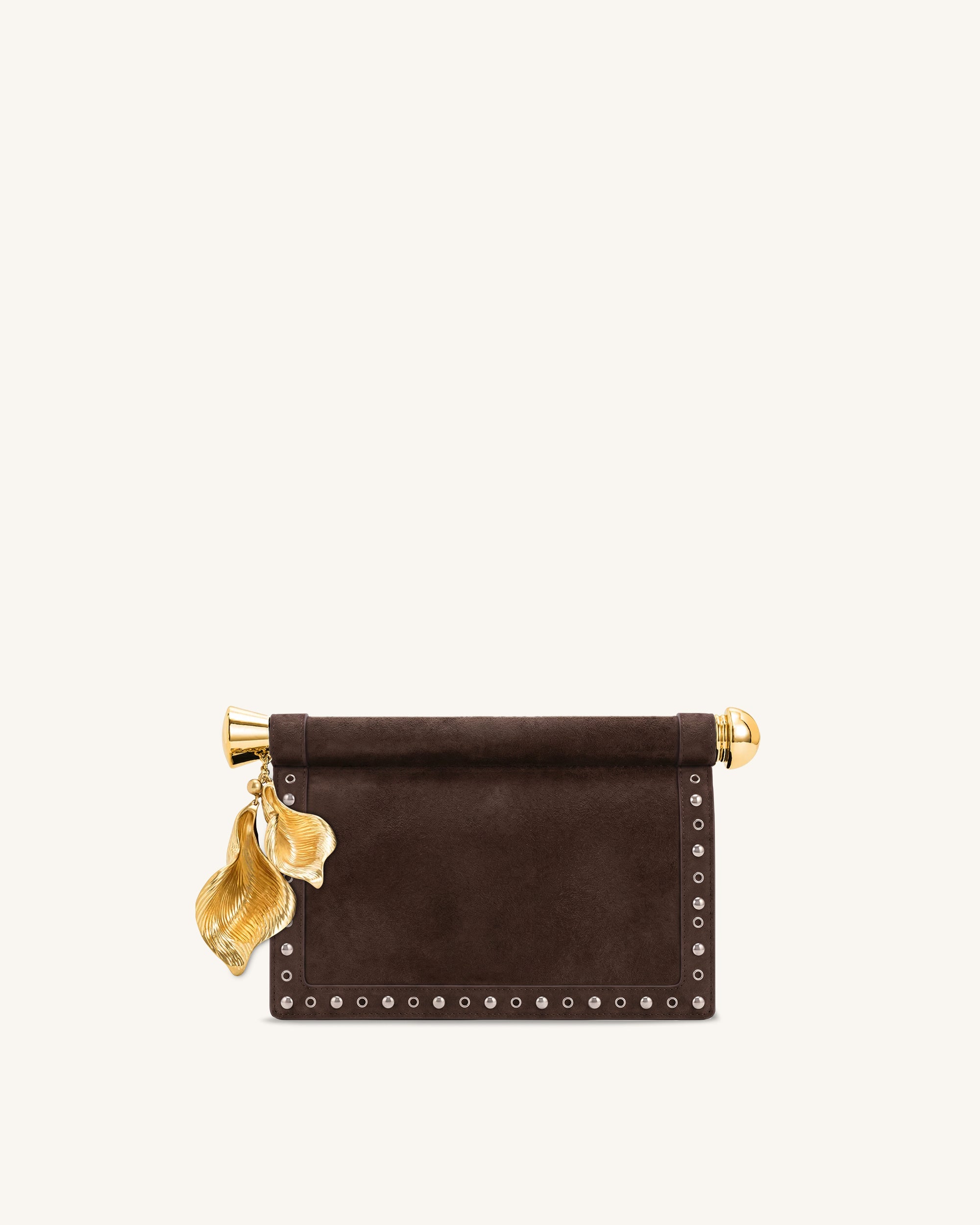 Holly Faux Suede Metal Pendant Embellished Clutch - Coffee Brown