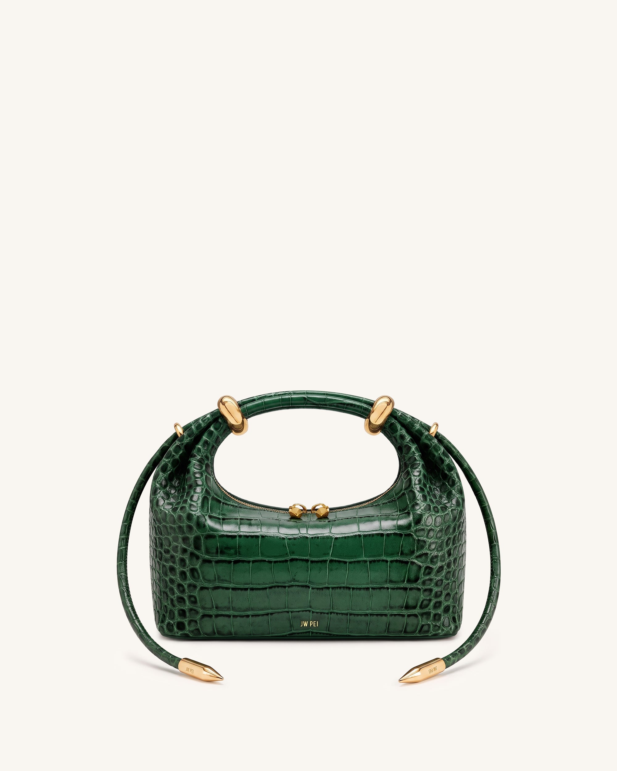 Ellie Metal Ring Embellished Top Handle Bag - Emerald Green Croc