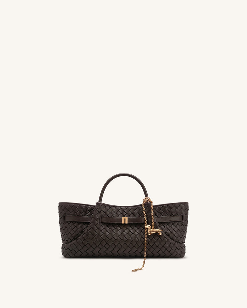 Maeve Woven Dachshund Metal Charm Tote Bag - Brown