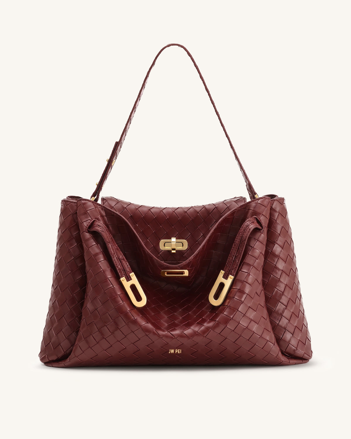 Rhea Large Woven Textured Shoulder Bag - Claret
