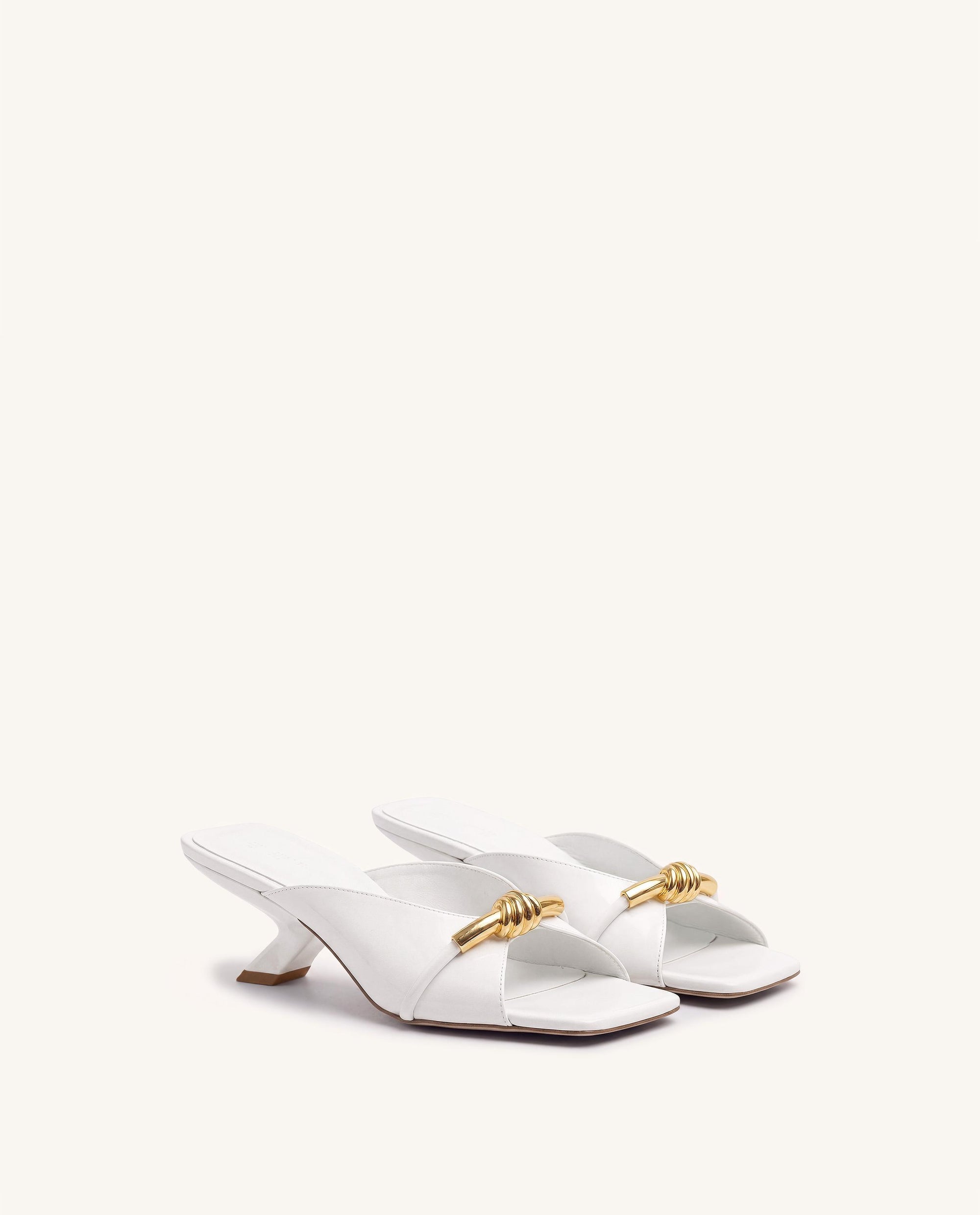Lena Metal Rope Knot Cross-Strap Heeled Sandals - White