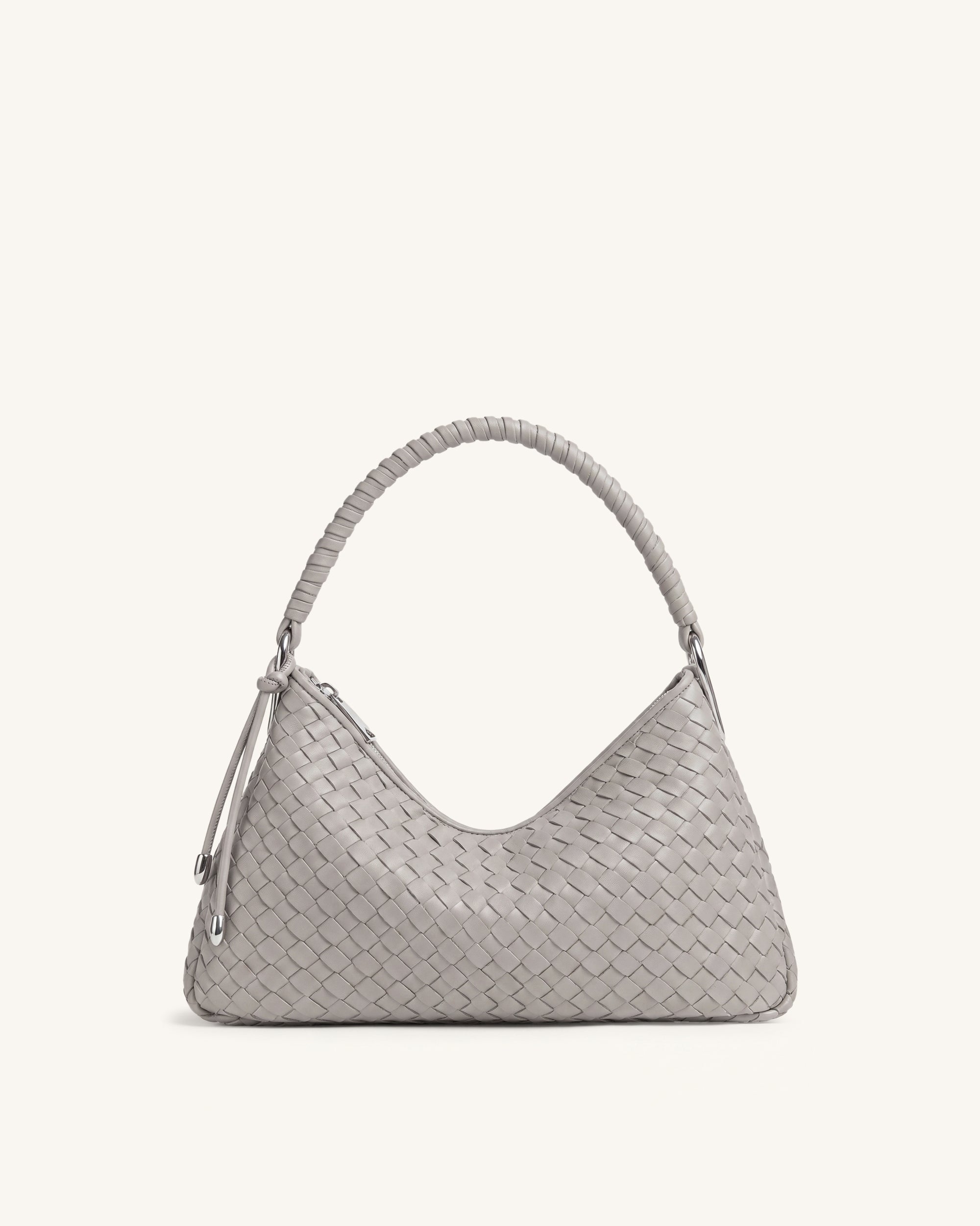 Lorena Woven Shoulder Bag - Light Grey