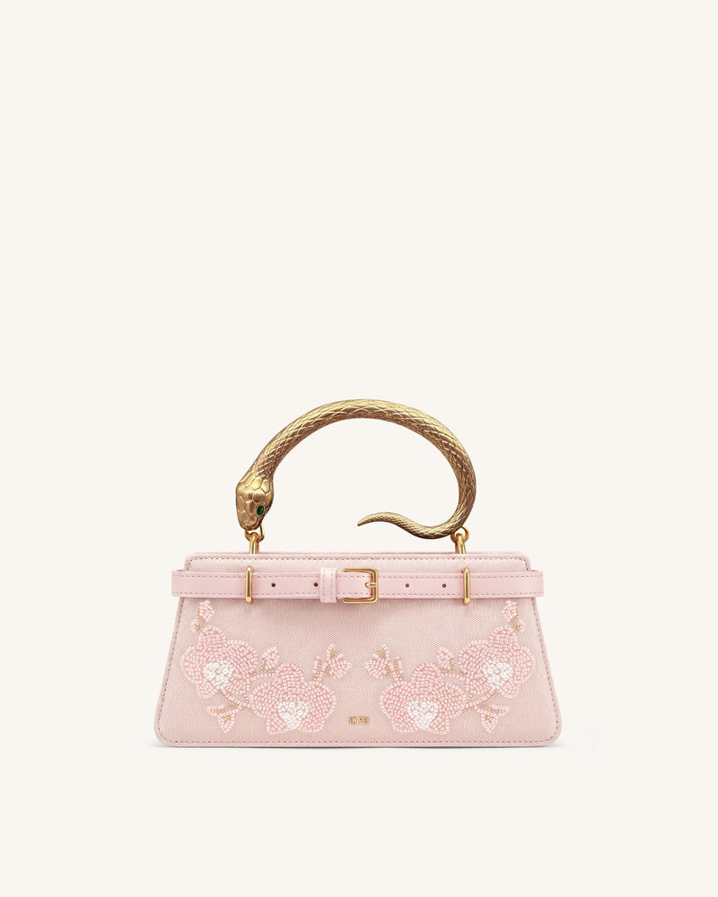 Elena Snake Handle Orchid Beaded Top Handle Bag - Pink