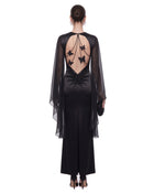 Open Back Butterfly Satin Maxi Dress - Black