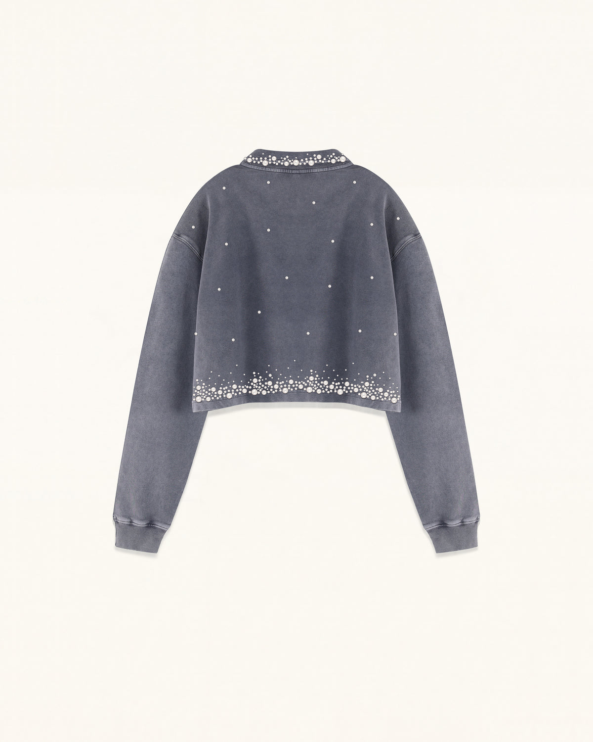 Gradient Pearl Trim Cropped Sweatshirt - Washed Slate