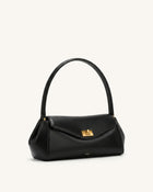 Lucia Turn-Lock Flap Shoulder Bag - Black