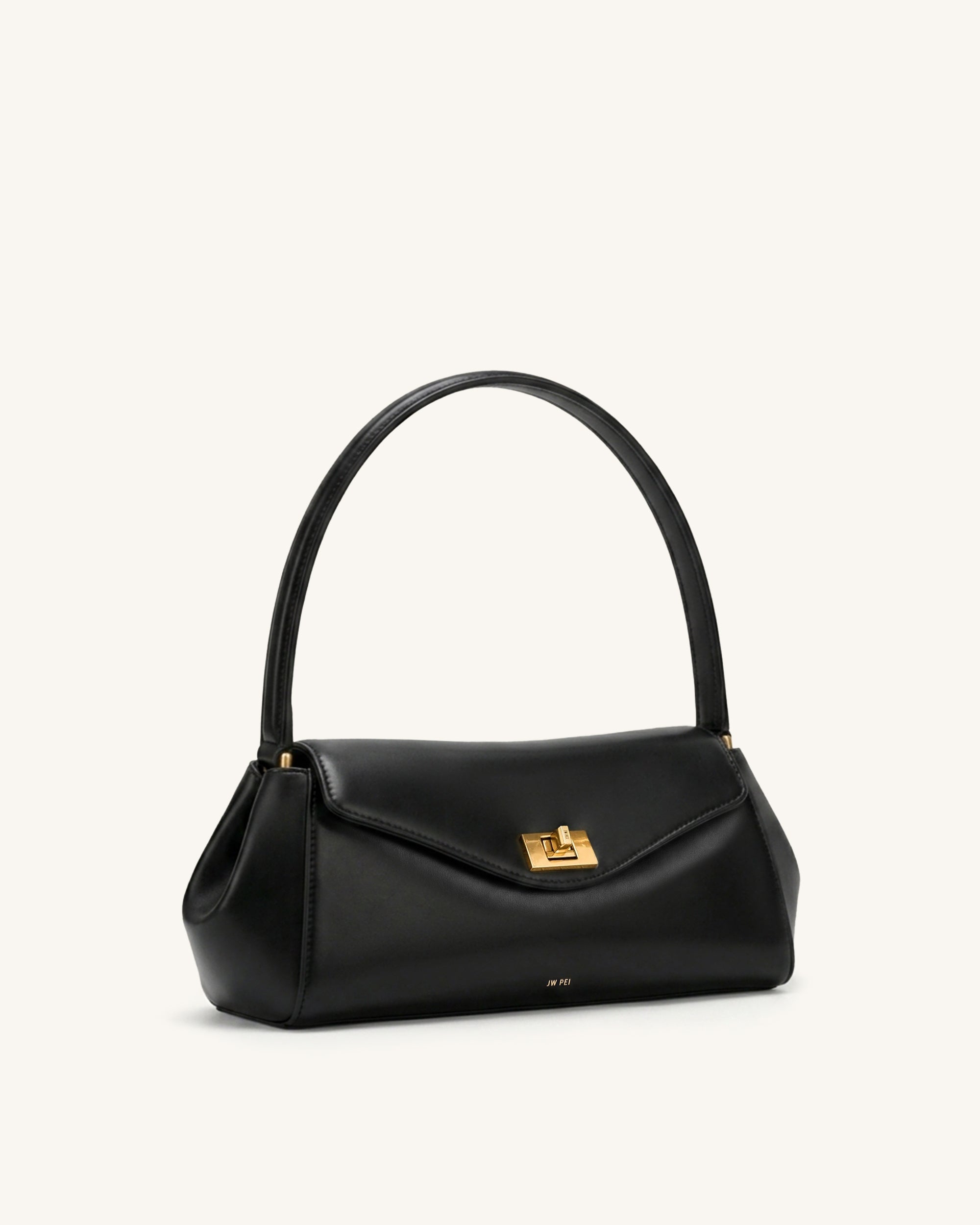 Lucia Turn-Lock Flap Shoulder Bag - Black