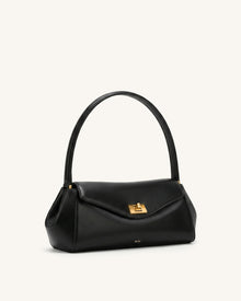 Lucia Turn-Lock Flap Shoulder Bag - Black