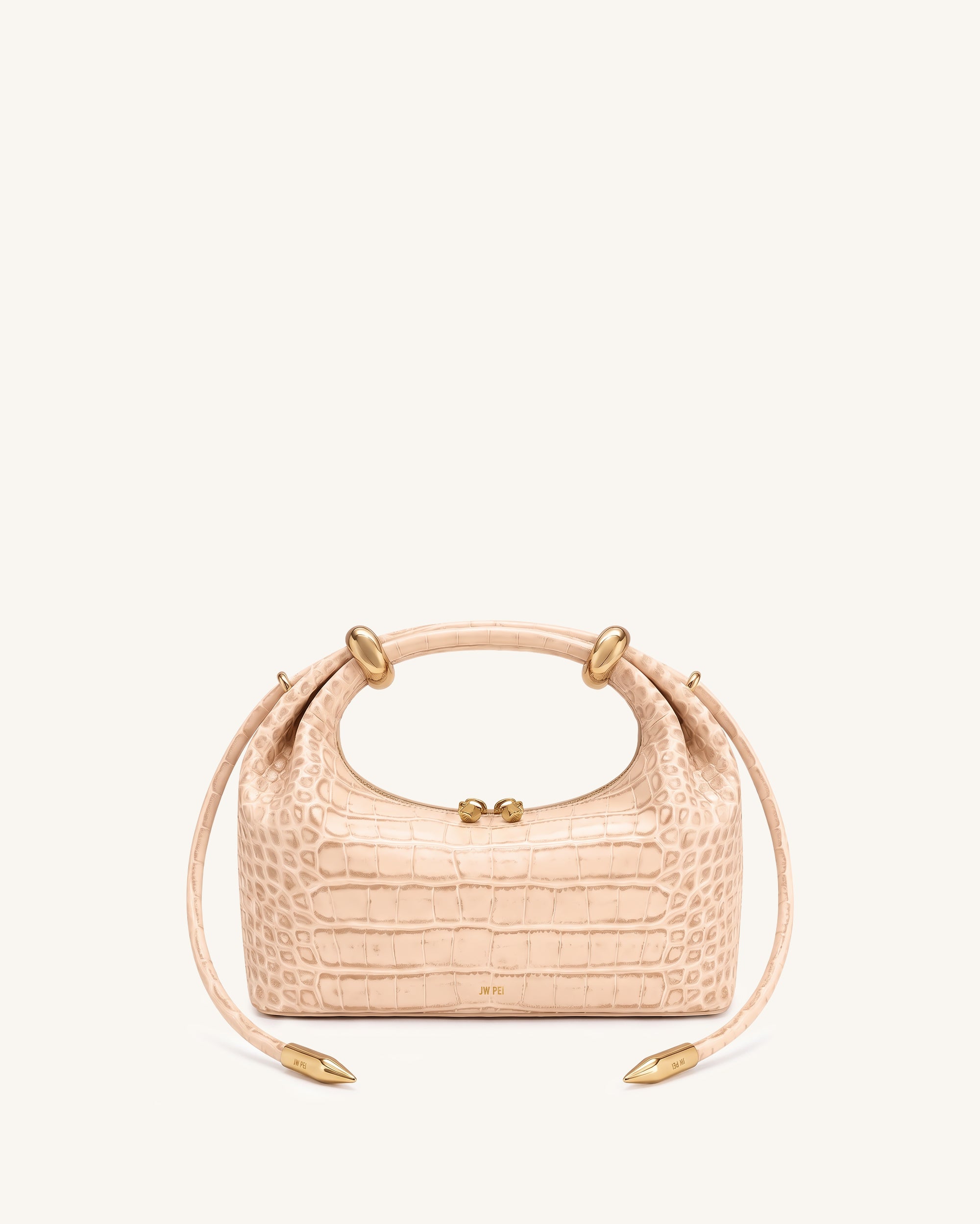 Ellie Metal Ring Embellished Top Handle Bag - Light Apricot Croc