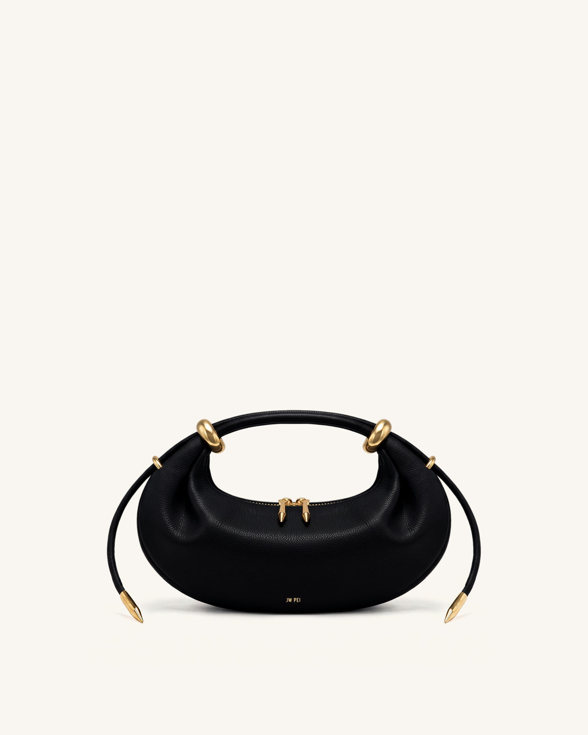 Ellie Metal Ring Embellished Crescent Top Handle Bag - Black