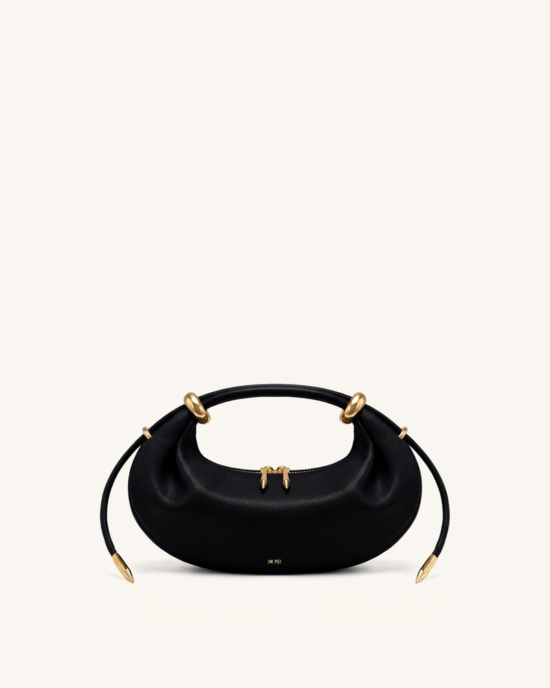 Ellie Metal Ring Embellished Crescent Top Handle Bag - Black