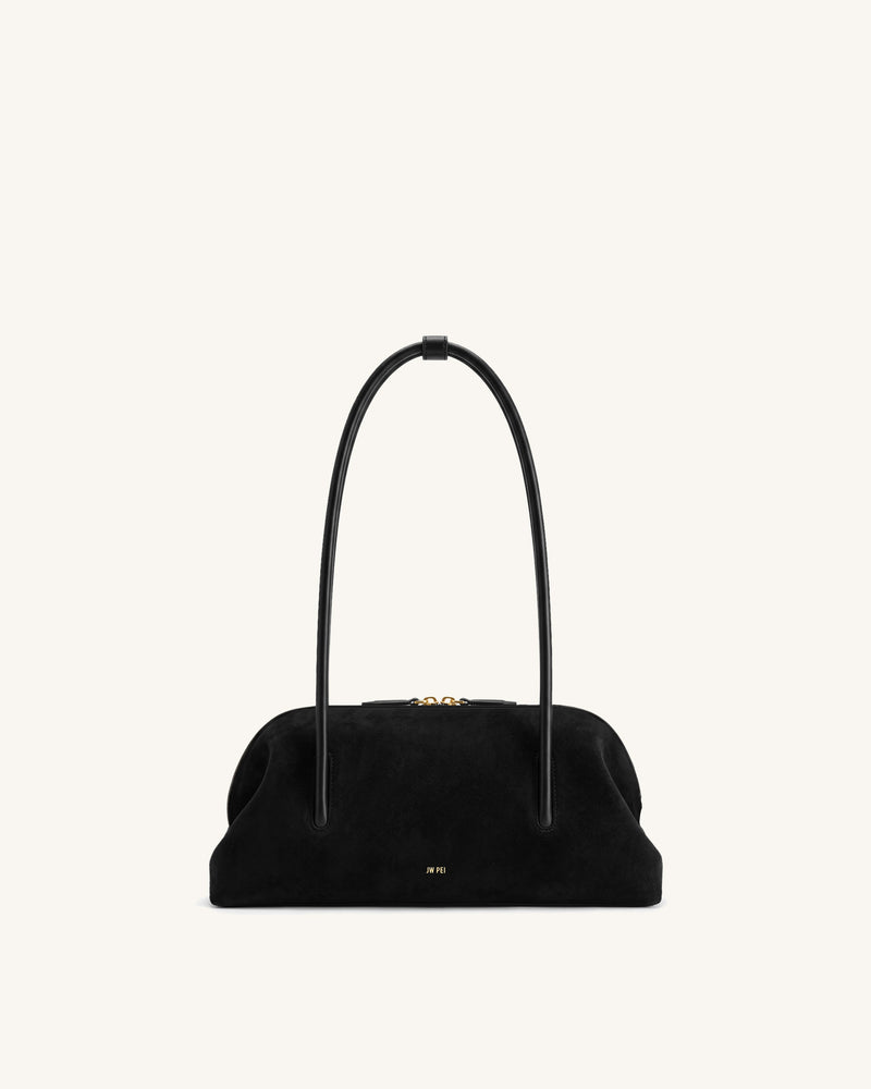 Aveline Faux Suede Shoulder Bag - Black