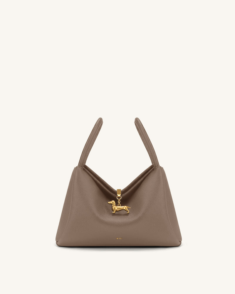 Maelle Dachshund Charm Double Handle Bag - Dark Khaki