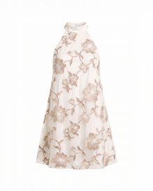 Floral Embroidered Halter Mini Dress - Ivory