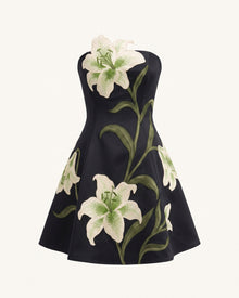 Lily Floral Print Strapless A-Line Mini Dress - Black