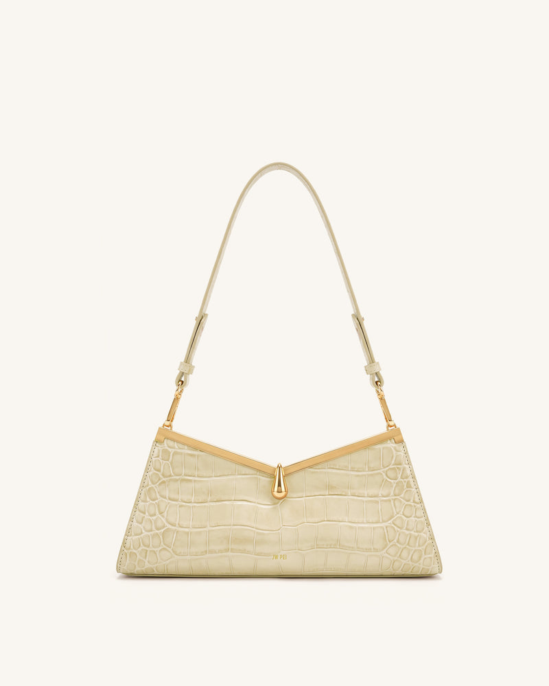 Nerina V-Frame Shoulder Bag - Apricot Croc