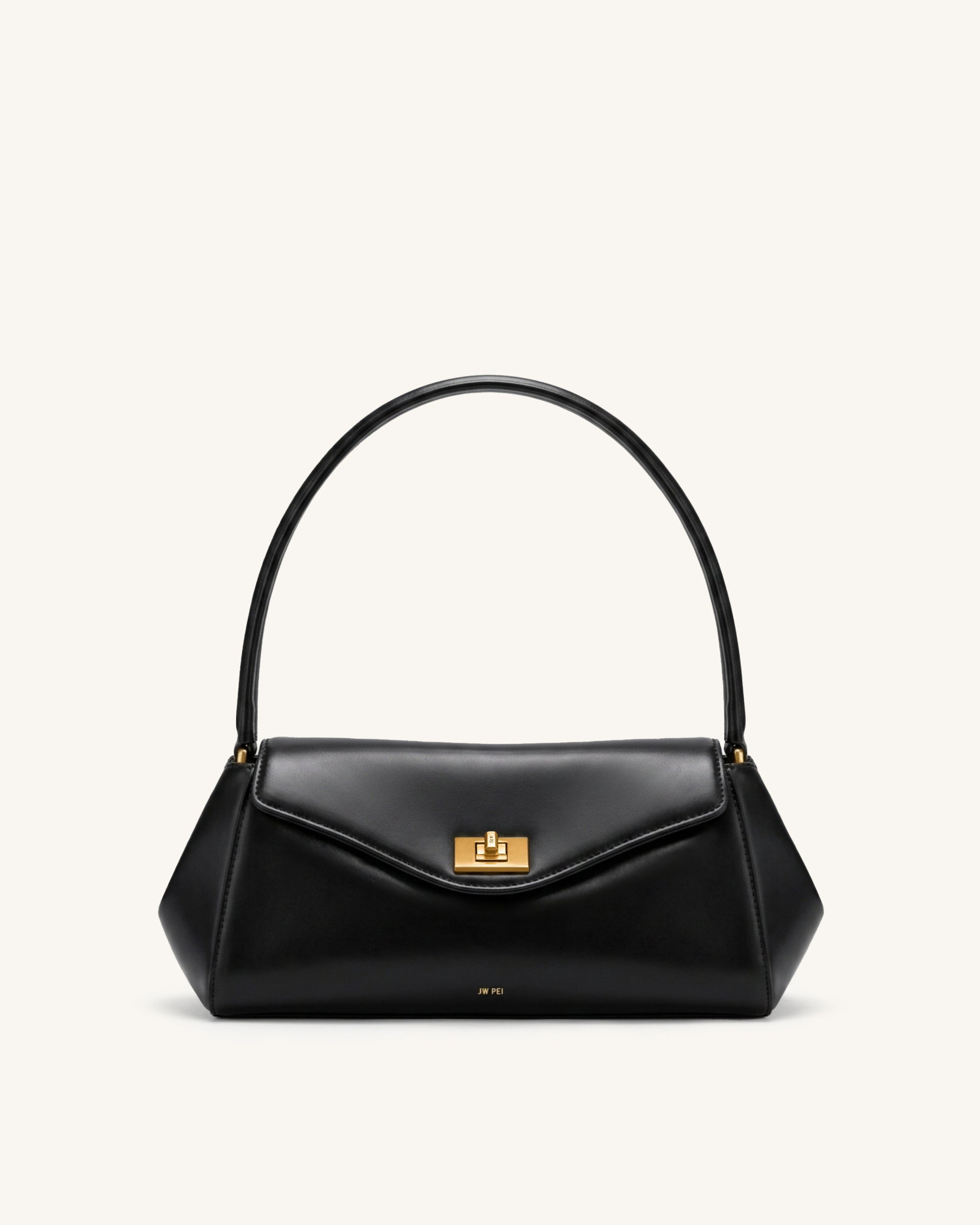 Lucia Turn-Lock Flap Shoulder Bag - Black