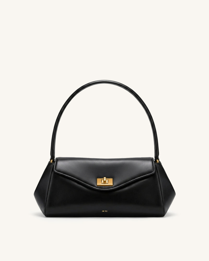 Lucia Turn-Lock Flap Shoulder Bag - Black