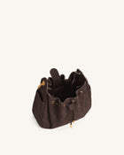 Rowan Faux Suede Quilted Chain Bucket Bag - Dark Brown
