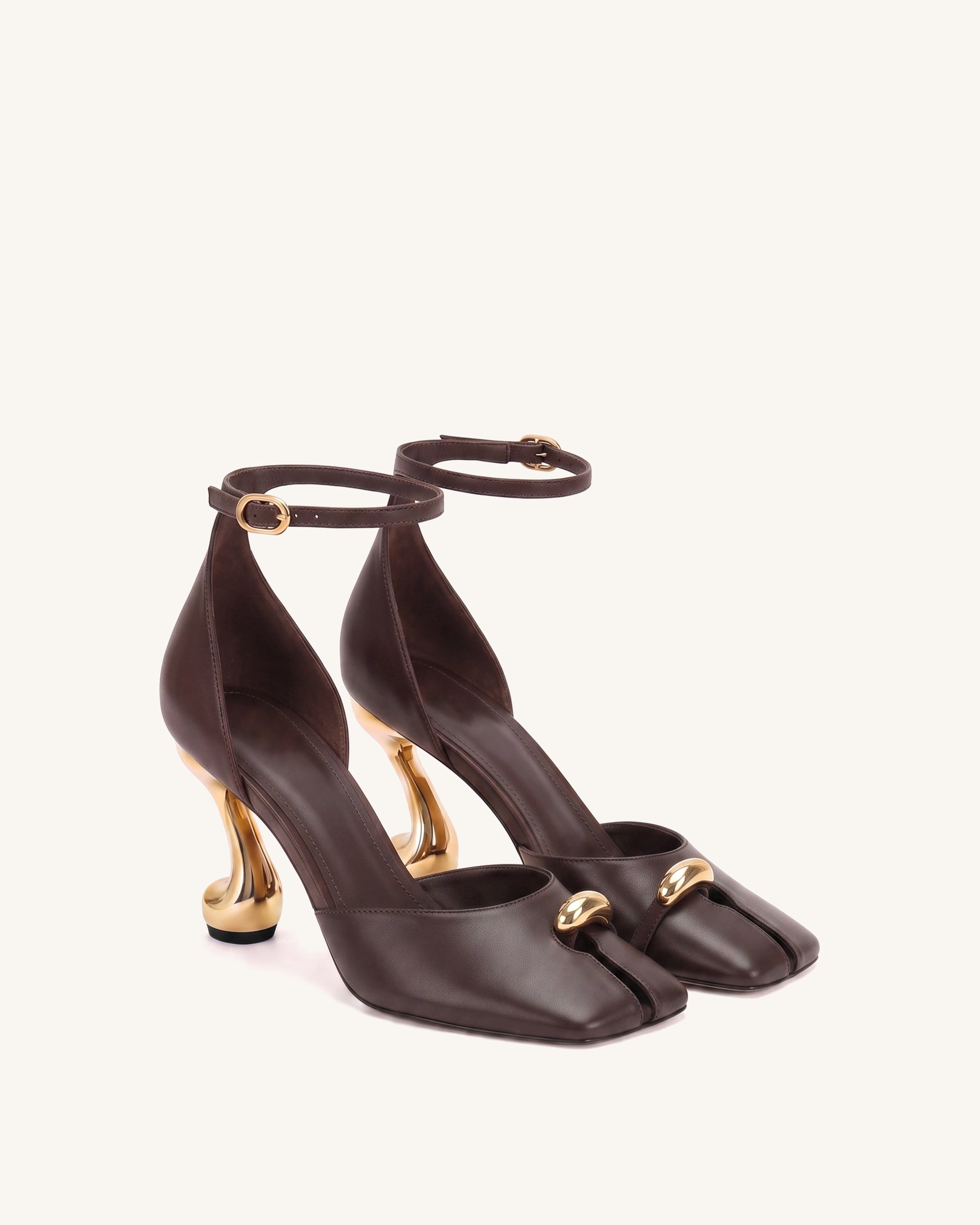 Noemi Square-Toe Hardware Ankle Strap Pumps - Dark Brown