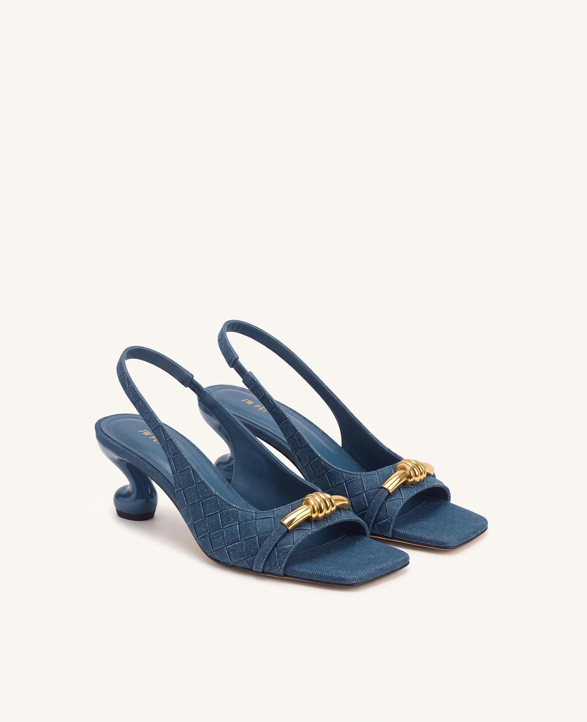Lena Metal Rope Knot Woven Slingback Pumps - Denim Blue