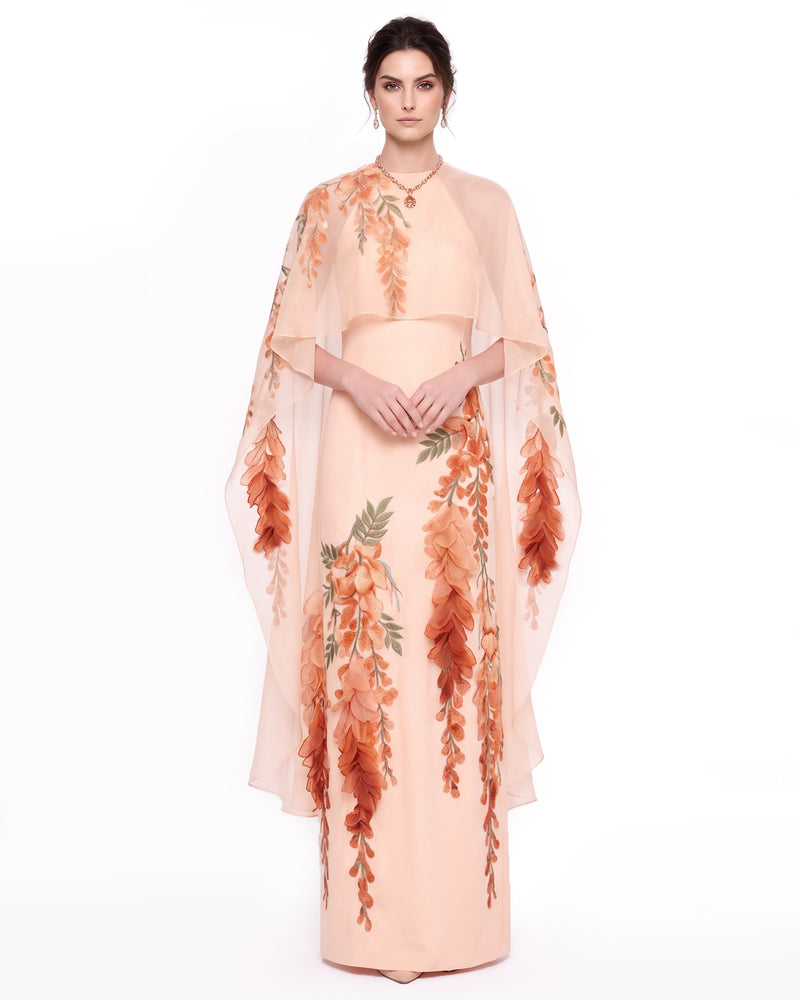 Wisteria Chiffon Cape Maxi Dress - Apricot