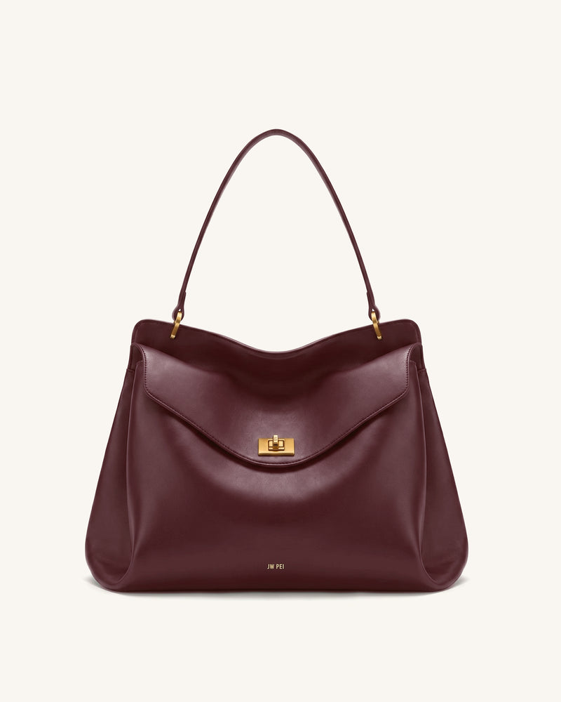Lucia Turn-Lock Shoulder Bag - Burgundy