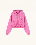 The Darling Crystal Feather Wing Cropped Hoodie - Acid Pink