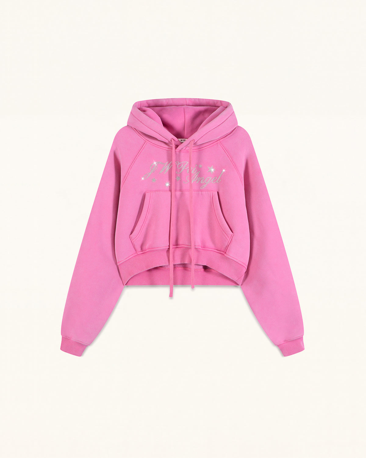 The Darling Crystal Feather Wing Cropped Hoodie - Acid Pink